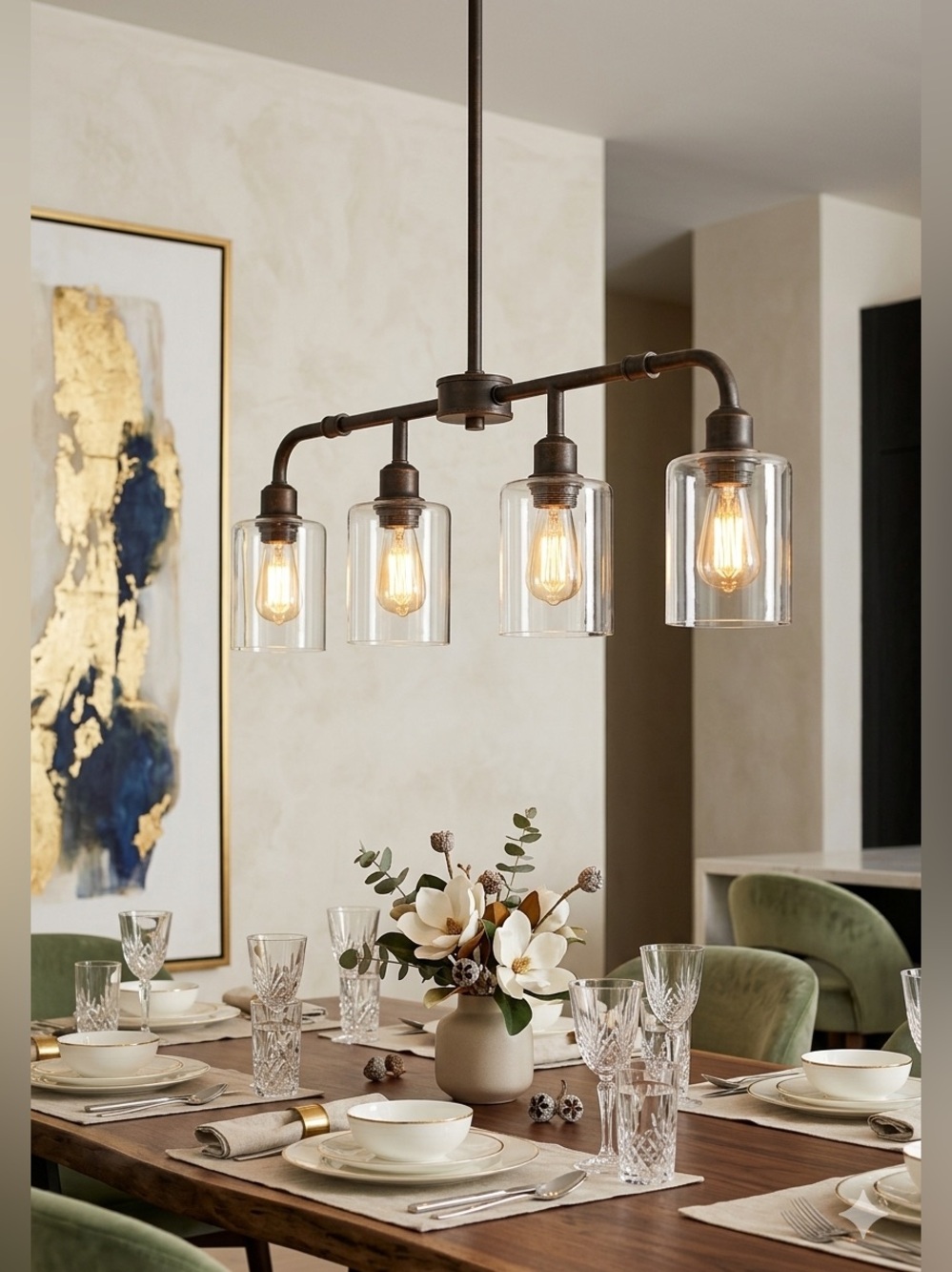 Modern Matte Black 4-Light Linear Pendant / Chandelier